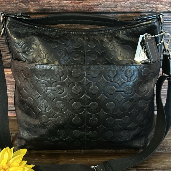 Coach Black Op Art Leather Crossbody Satchel Messenger Bag with Tote Handle! - Picture 2 of 12